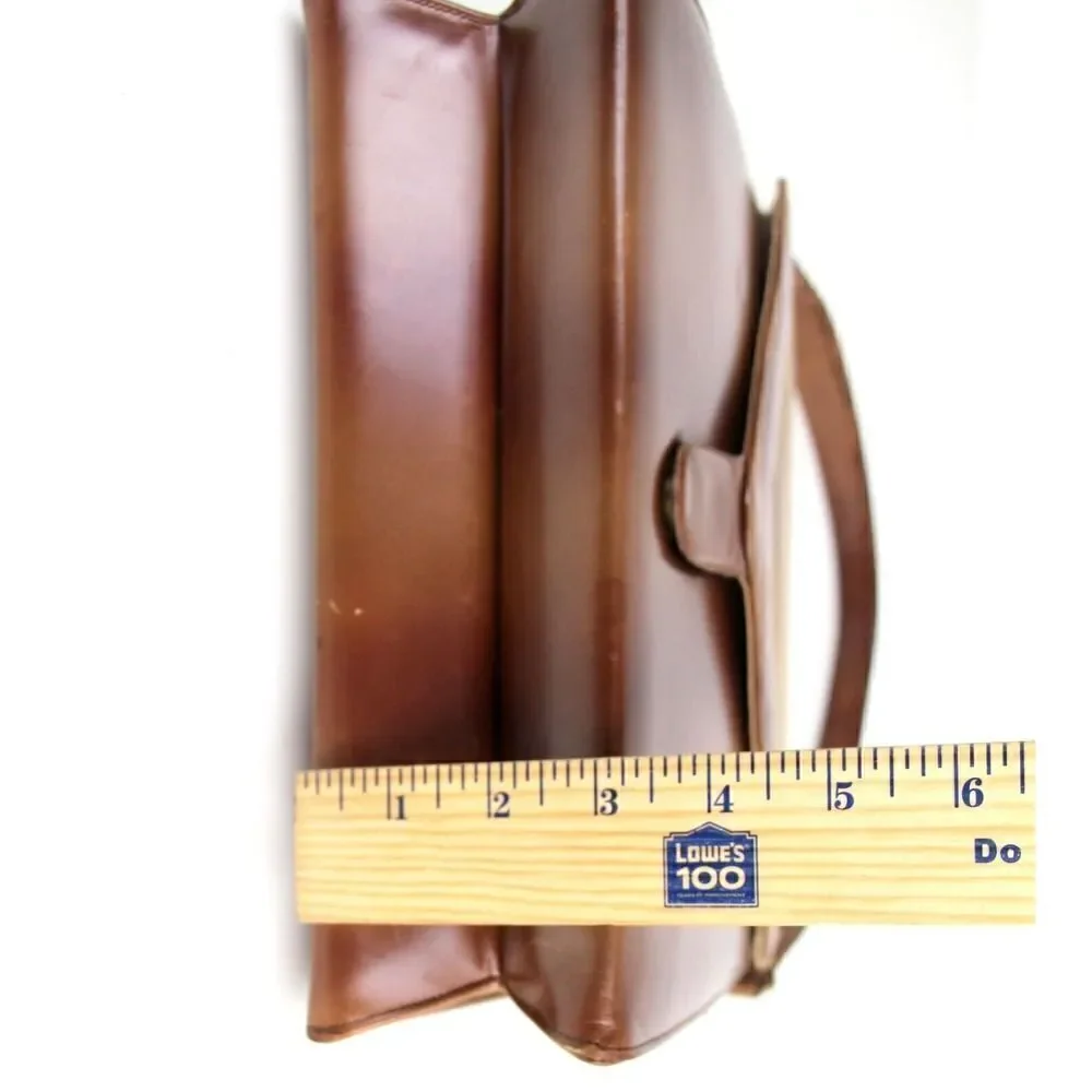 VINTAGE Sydney California BROWN GENUINE LEATHER FRAMED FLAP BAG HANDBAG SATCHEL